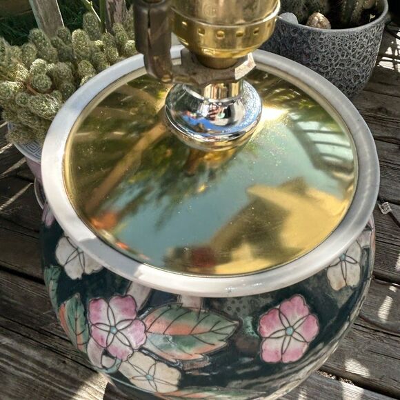 Vintage Chinoiserie Asian Lamp Blue Green Pink Bird Floral 25” Tall - Picture 16 of 16